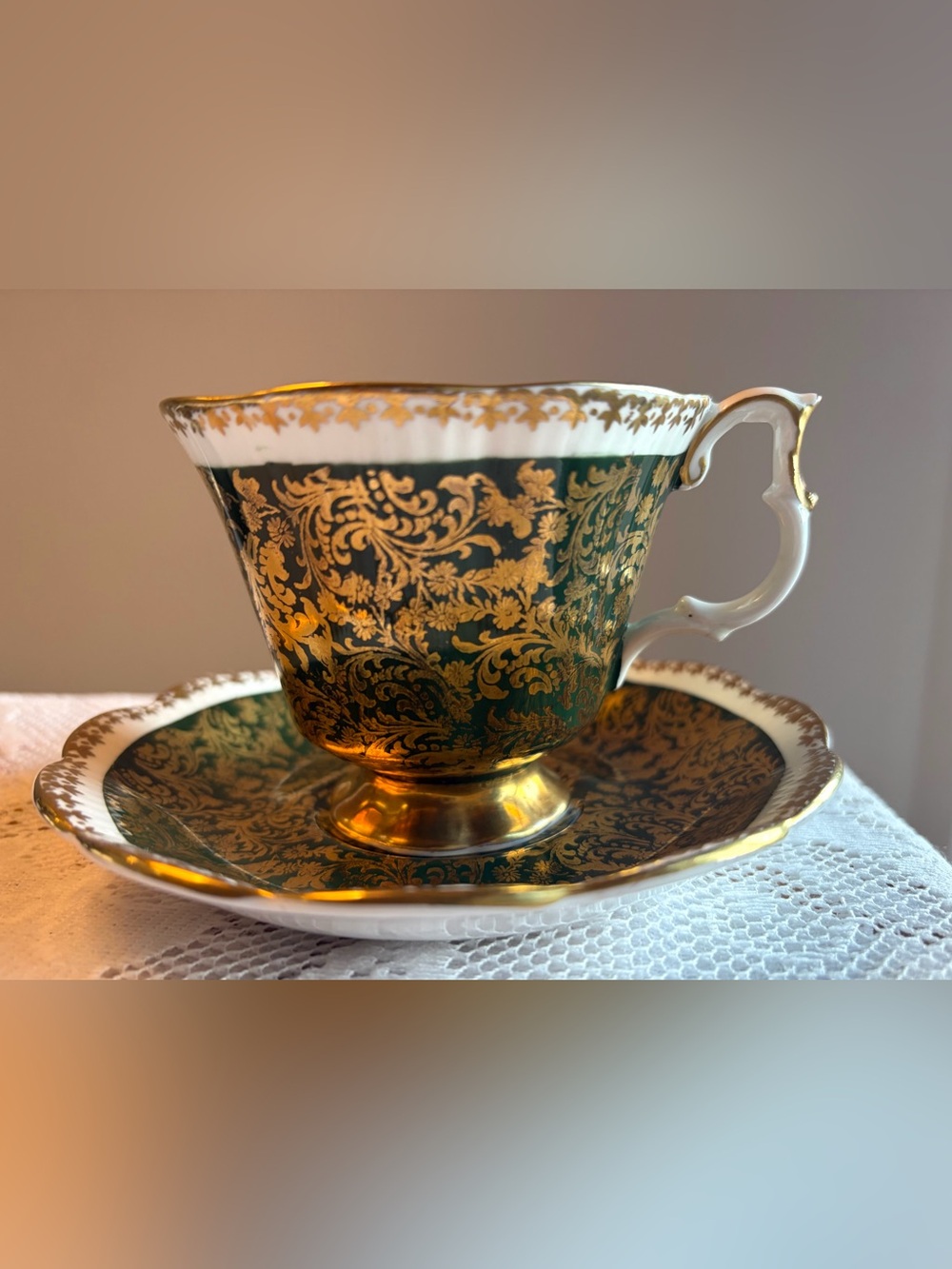 ✨Royal Albert Buckingham Series Green & Gold Bone China Teacup & Saucer Set 70s